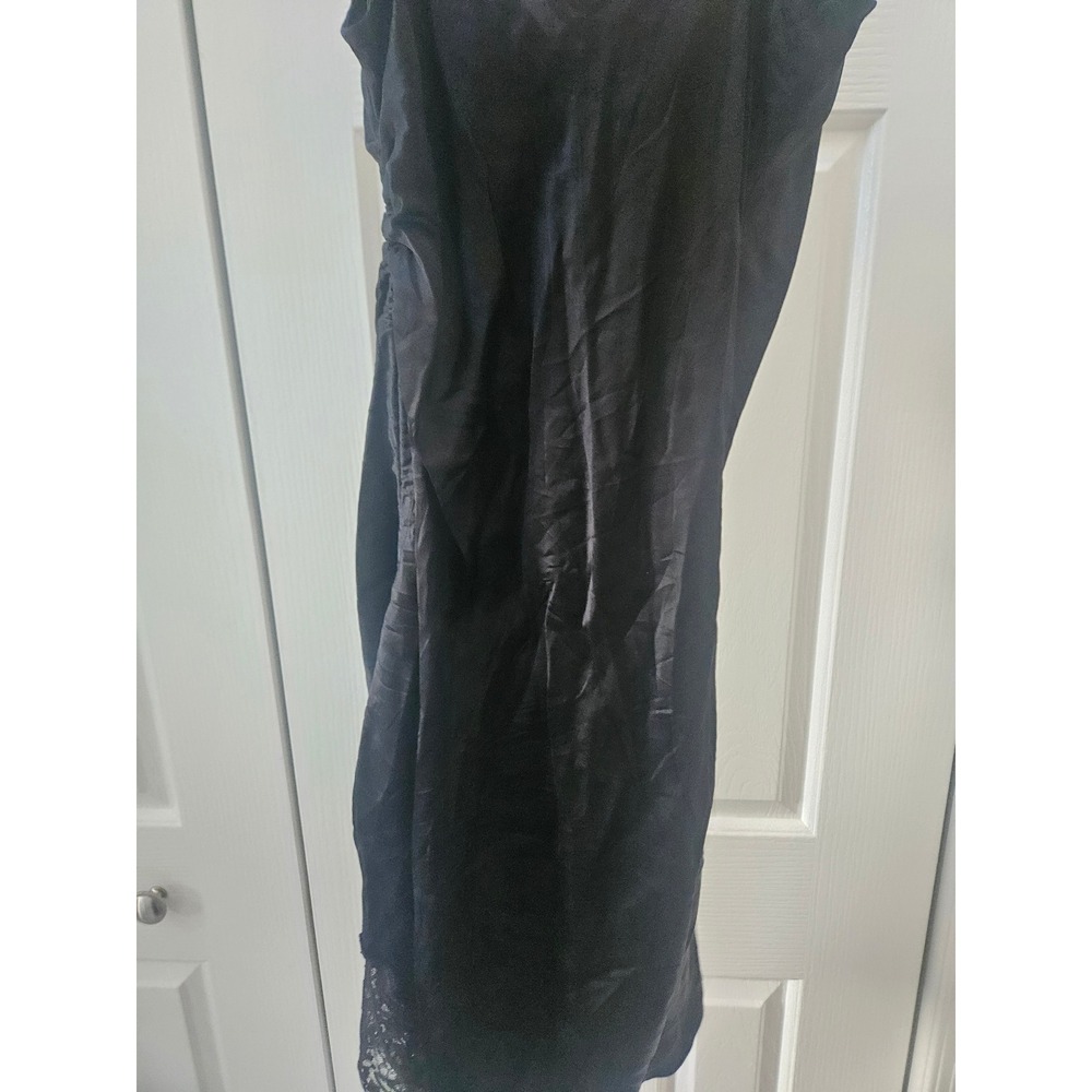 Fleur du Mal Black Satin Ruched Lace Hem Slip Dress Cowl Neck Mini Women Small